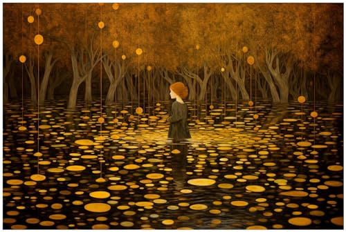 Wallario Küchenrückwand selbstklebend 90 x 60 cm, Motiv: Goldener Wald | Spritzschutz abwischbar & pflegeleicht