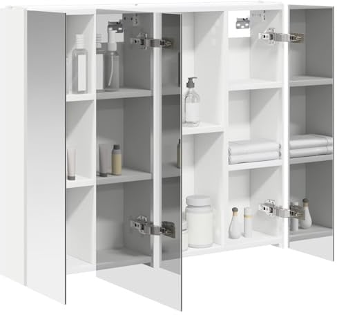 vidaXL Badezimmerspiegelschrank Weiß 83,5 x 15,5 x 70 cm Holzwerkstoff, Stylischer Badezimmeroberfläche, Wandspiegel, Cooles Stauraum, Moderne Vanity, anpassbare Beleuchtung, Platz sparen