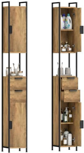 HOMCOM Tall Bathroom Storage Cabinet Drawers Adjustable Shelves Brown | Freestanding Bathroom Cabinet, Linen Storage, for Study, Bedroom