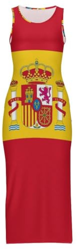 Vestido Largo Cheongsam para Mujer con Estampado De La Bandera del Reino De España Sexy con Abertura Sin Mangas Estilo Playero Tallas Grandes para El Verano Fiestas La Playa O como Un Qipao Chino