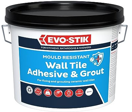 EVO-STIK Wall Tile Adhesive and Grout White – Mould Resistant, Waterproof, Ready to Use, 1 Litre