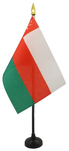 AZ FLAG - Tischflagge Oman - 15x10 cm Goldene Splitze - Sultanat Oman Tischfahne 10 x 15 Cm - Flaggen