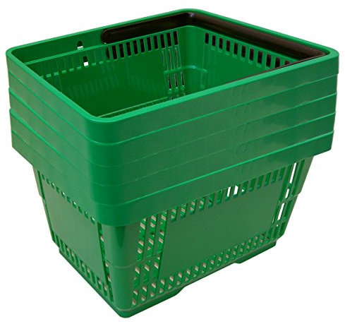 GERSO 5 Einkaufskörbe aus Kunststoff, Tragekorb, Shopping Basket, Supermarkt, Plastik mit Henkel 21 Liter stapelbar grün
