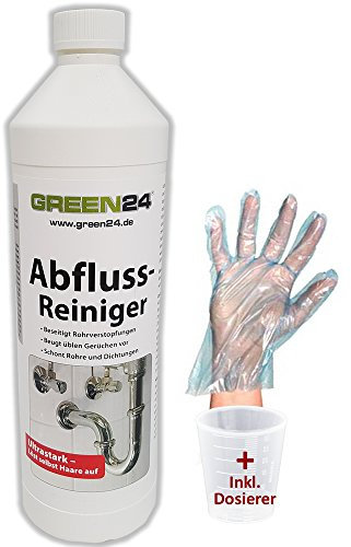 Profi Abflussreiniger Abfluss Fix 1 L SET Industrie Rohrreiniger + Handschutz und Dosierer, professionelle Rohr Abfluss Reinigung
