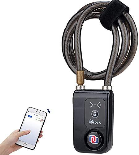 Nulock Keyless Bluetooth Bike/Motorcycle/Gate Lock Ip44 Splash-Proof Cycling Lock with 110Db Alarm, 0.38 Diameter 47-Inch Braided Steel Cable