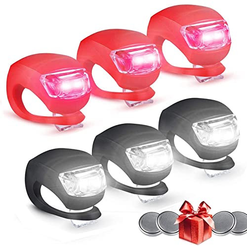 Chizea Set Luci Bici LED, Impermeabile, 6 Pezzi Silicone Luce Anteriore e Posteriore, Fanali I'equitazione Notturna, Campeggio, Batterie Incluse