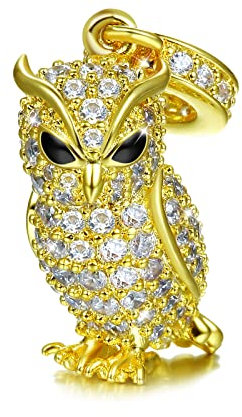 GNOCE Eulenanhänger Charm Anhänger S925 Sterling Silber Dich Bewachen 18k Gold Plattiert Charm Perlen mit Zirkonia für Armband Halskette Weihnachts Schmuck Geschenk für Damen Herren