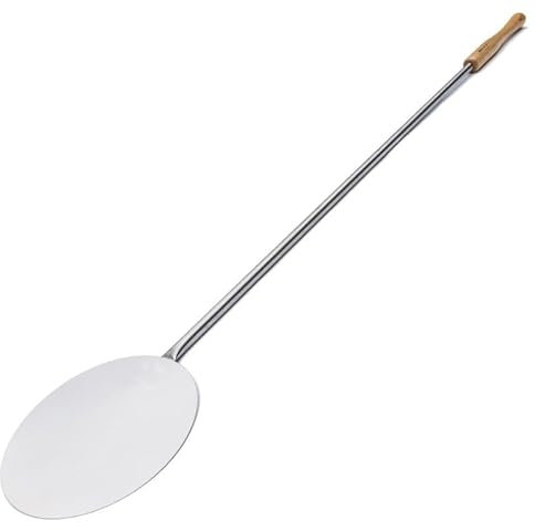Giemme Palino per forno in acciaio inox Aisi 430 piatto diametro 22 cm manico 115 cm. Per girare la pizza in cottura. Ideale per forno profondo 100/110 cm