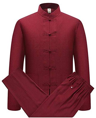 Coton Lin Tai Chi Set pour Hommes - 2 pièces Chinois Traditionnel Costume Tang Arts Martiaux Vêtements Chemises + Pantalon