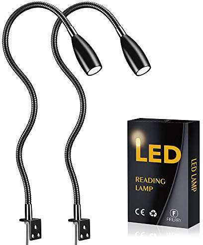 FIFILARY LED-Leselampe, 2 Stück Nachttischlampen, Wandleuchten, Schreibtisch-, Bücherregal- und Display-Beleuchtung 200Lm / 3000K / 3W / 110-240V AC, Abstrahlwinkel: 30°, Schwanenhalslänge: 48cm