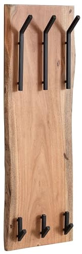 FineBuy Design Wandgarderobe Akazie Massivholz/Metall 35,5 x 100 x 11 cm, Hakenleiste 2-Reihig Flurgarderobe Wand, Garderobe Holz