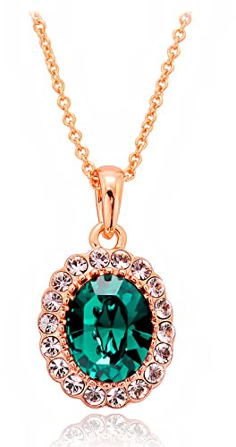 VONSSY Green Birthstone Gemstone Necklace | Oval Rectangle Waterdrop Crystal Pendant | Platinum/Rose Gold Chain Vintage Prom Statement Jewelry Gift for Women Daughter Girlfriend 18