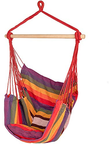 ib style®Kalea Hängesessel | Hängestuhl | mit 2 Kissen und Zubehör | bis 150 kg belastbar | Regenbogen