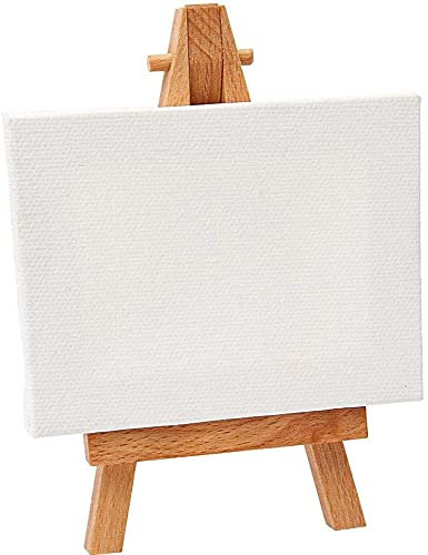 JKG® MINI BLANK CANVAS PANEL WITH WOODEN EASEL STAND - FRAMED - Perfect for Artist Painting Small Canvas - for ACRYLIC & WATER BASED PAINTS (16cm x 12cm canvas with stand)