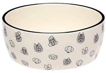 Pearhead Dog Faces Pattern Ceramic Pet Bowl, Holds 9 Cups, XL Water and Food Dish, Microwave and Dishwasher Safe, Large