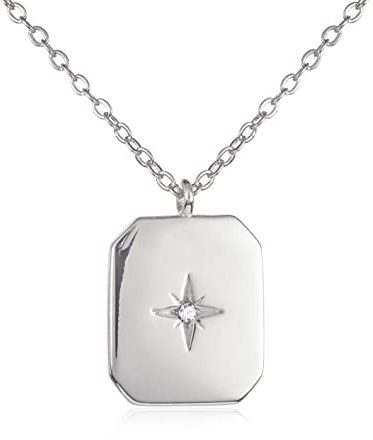 ZAVANA Schlichte Medaillon-Halskette für Damen und Mädchen. Einfache Kette und minimalistische Medaillon-Anhänger mit Nordstern, mit einzelnen runden Cubic Zirkonia Stein gesetzt.