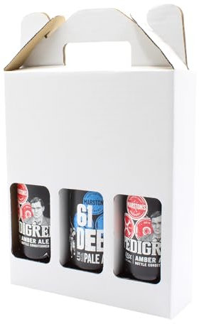 SelfHold White 330ml Or 500ml Beer, Ale, Cider Bottle Carrier Gift Box (215 x 70 x 260mm) Cardboard Holder Home Brew | Ideal for Gifts and Occasions | 3 Beer Bottle Presentation Carriers (10)