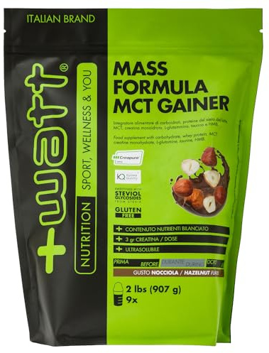 Mass Formula MCT gainer - Sostegno per i Tuoi Workout Più Intensi - Formato: 2 lb (907 g) - Gusto Nocciola