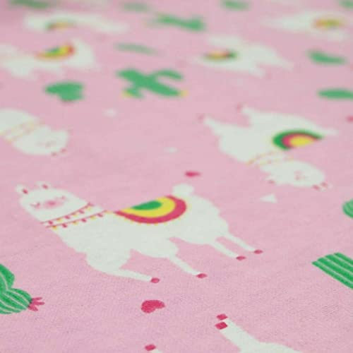 Winceyette-Stoffflanell, Lama-Kaktus, Regenbogen-Alpaka, gebürsteter Baumwollstoff, 5516-1 m, Rosa