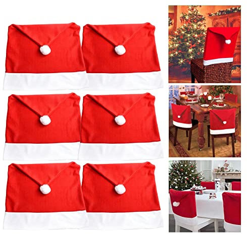 Moxamo Navidad Cubierta de la Silla, 6pcs Funda Trasera de Silla con temática navideña, Santa Silla de Comedor Cubierta de Navidad Suministros Fiestas y Celebraciones navideñas