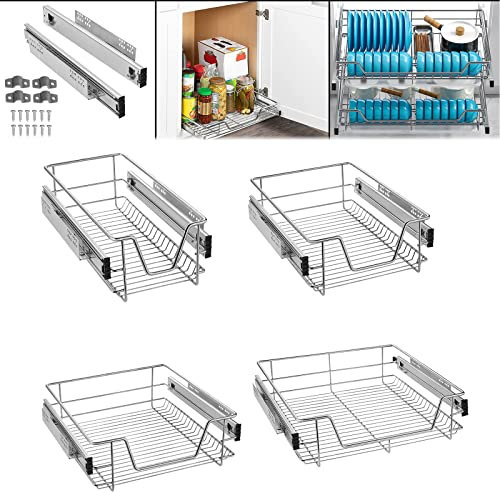 ACXIN 4 Stück Teleskopschublade Küchenschublade Schrankauszug Apothekerschrank Einsatz Schlafzimmerschublade mit Teleskopschienen Max. Tragfähigkeit 20 kg, Für 60cm Schrankauszug Regal