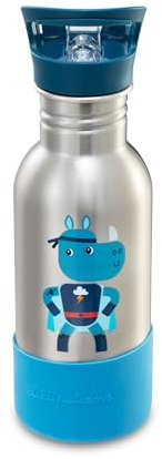 Lilliputiens - Kindertrinkflasche aus Edelstahl 600ml - Super Marius - Mit Trinkhalm und stoßfester Silikonbasis - Perfekt für Schule, Picknick und Spaziergänge - Ab 2 Jahren - 84473