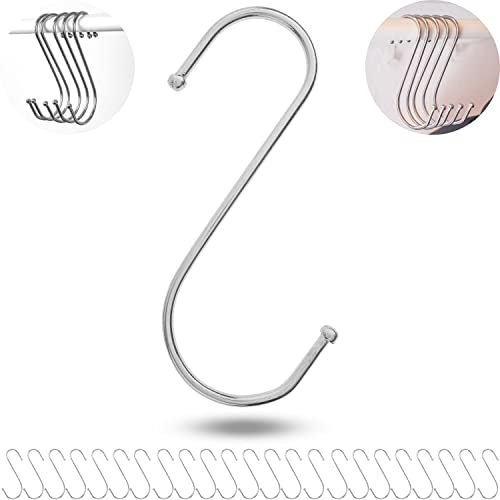 Ganchos S para colgar, 16 piezas, en plata, ganchos de metal para varillas de hasta Ø 42 mm, longitud 120 mm, Ganchos S para cocina, barra de colgar, garaje, olla, sartén, taza, ganchos para colgar