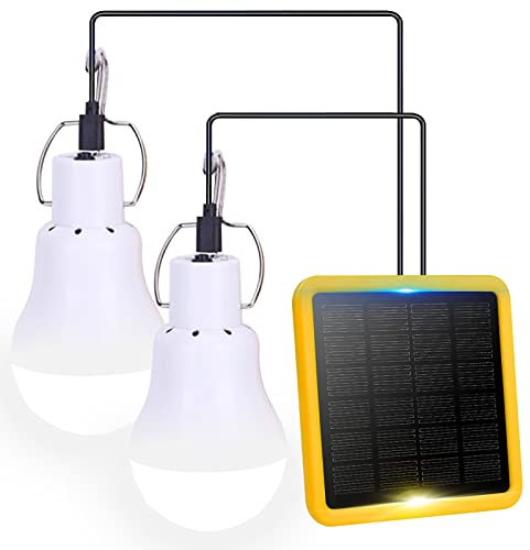 2 bombillas LED de cobertizo con energía solar, lámpara portátil de carga USB con panel solar, luz de camping de 130 lúmenes para jardín, patio, cocina, lectura, invernadero, pesca, iluminación