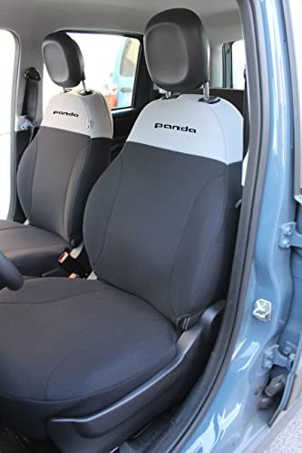 Italfodere - Maßgeschneiderte Autositzbezüge für Fiat Panda 3er Serie ab 2012 - Vorne - Baumwolle - Grau/Schwarz