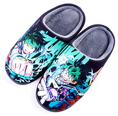 Roffatide Anime My Hero Academia Fuzzy Hausschuhe Izuku Midoriya Geschlossene Zehe offen zurück Hausschuhe mit Gummisohle Hausschuhe rutschfest Indoor Plüsch Schuhe für Frauen Männer Euro 46-47