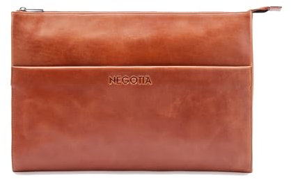 NEGOTIA Alpha Laptop Folio 15.6 Zoll, Handgemachte Laptoptasche, Premium Lederhülle für Laptop 15,6 Zoll und MacBook Pro 16 Zoll, Extra Fächer für Zubehör, Braun