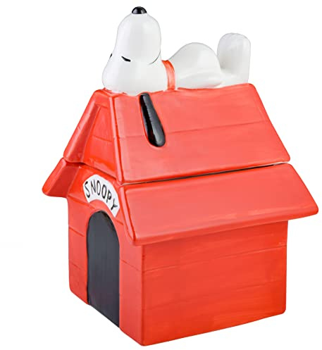 Peanuts Classic Snoopy Doghouse Cookie Jar, 11.2-Inch Ceramic Jar With Lid, Vintage Cartoon Collectible Kitchen Storage Container