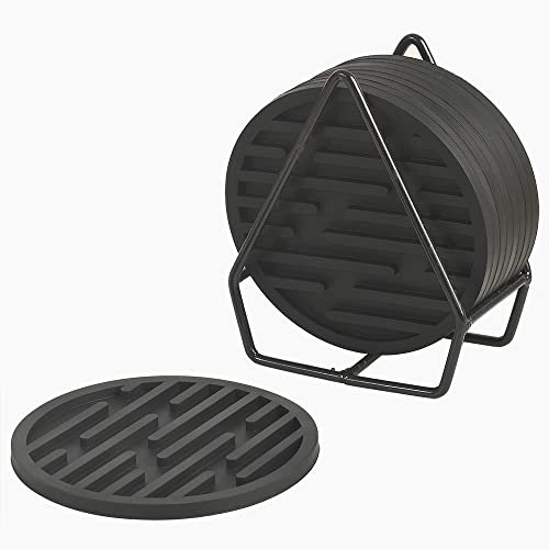 ionEgg Silikon-Untersetzer für Getränke, Untersetzer mit Rillen-Design, langlebige Untersetzer zum Schutz der Tischplatte, rutschfest, antihaftbeschichtet, 9 Stück mit Metallhalter