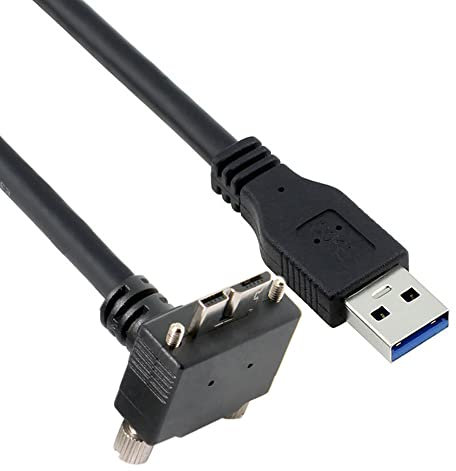 CY Cavo Micro USB 3.0 con doppia vite di bloccaggio a USB 3.0, cavo di alimentazione dati 5 Gbps, ad angolo retto di 90 gradi, per computer con fotocamera industriale VR (1,2 m)