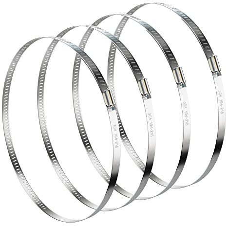 NEBURORA 194-216mm Schlauchschellen, 4 PCS Einstellbare 304 Edelstahl Schlauch Clips Schneckenantrieb Rohrschellen Schlauchschelle Gelten Für Trockner Entlüftungsluftkanal, Automobil-Tubing
