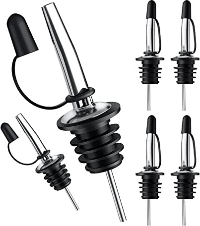 Pafusen 6 Pack Liquor Bottle Pourers, Liquor Pour Spout for Liquor Bottles, Stainless Steel Olive oil Dispenser Spout, Alcohol Pourer Spouts Dust Caps Covers Fixed, Sliver