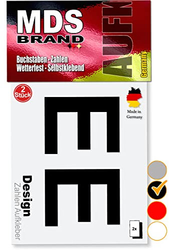 MDS Brand 5cm Design Buchstaben Aufkleber Selbstklebende Klebebuchstaben | Wetterfest Alphabet zum Aufkleben für Briefkasten, Vinyl Buchstaben für Außen & Innen (Schwarz, E)