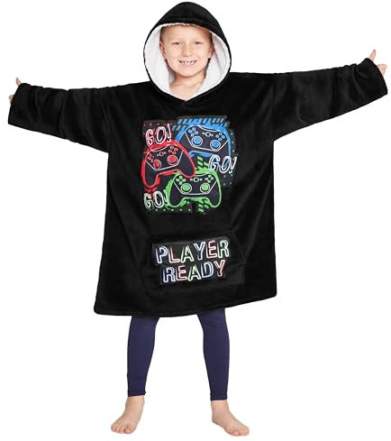 CityComfort Decke Hoodie Kinder Fleece Übergröße Kapuzenpullover Jungen (Schwarz/Mehrfarbig)