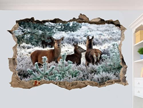 Durchbruch Wandtattoos Deer Frozen Forest View 3D Smashed Wall Sticker Art Room Decor Decal Mural 55x80cm