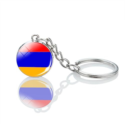 Porte-Clés Drapeau National Arménien,Porte-Clés Drapeau Symbole Arménien - Porte-Clés Patriotique Asiatique,Porte-Clés Pendentif Boule De Verre Double Face Porte-Clés De Voiture Pour Hommes Fem