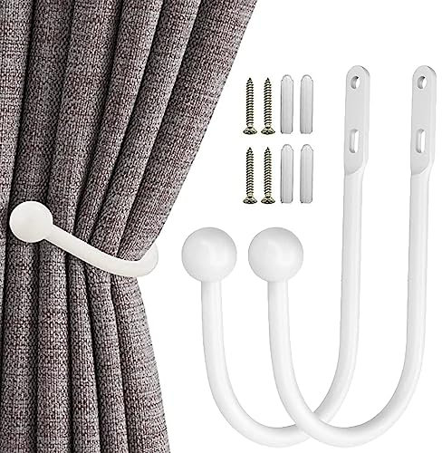 BSITSSS 2 Pezzi Ferma Tende Metallico, Fermatende Bianco Fermatenda Forma a U Fermatenda da Muro Cravatta per Tende, Ferma Tenda da Muro per Tenda Decorativa Ufficio Camera da Letto di Casa (Bianco)