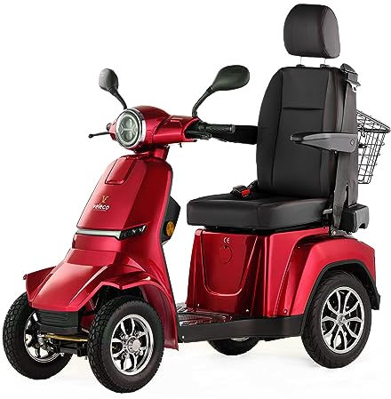 VELECO Gravis mit verstellbarem Kapitänssitz, Mobilitätsroller, Elektromobil, komplett montiert und fahrbereit, Voll-LED Beleuchtung (Rot)