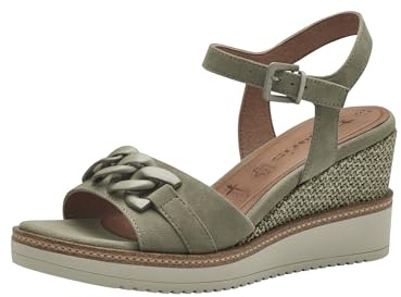 Tamaris Damen Plateau Sandalen Leder Keilabsatz Sommer; SAGE/grün; 39 EU