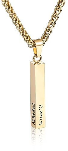 Personalisierte Bar Halskette, 18 Karat Vergoldeter, Individuell Gravierbarer Rechteckiger Anhänger aus Edelstahl, Charm-Geschenk für Brautjungfern (Stil 4 & Gold)