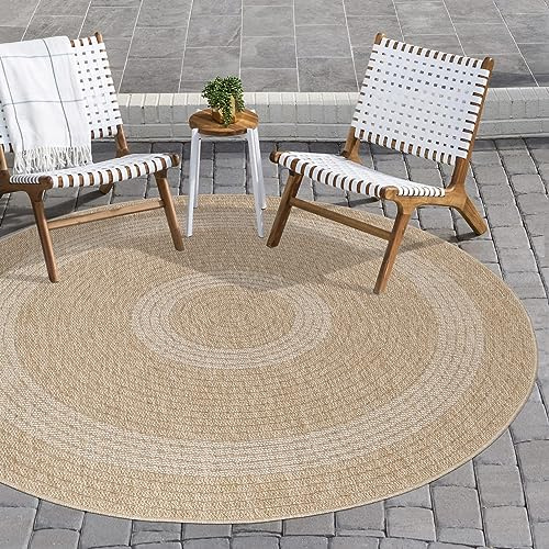 Carpettex Outdoor Teppich Wetterfest 80 cm Rund Sisal & Jute Optik Beige - Ideal für Balkon, Garten, Terrasse und als Küchenteppich - Kleiner Teppich Waschbar, Wasserfest, Pflegeleicht, Vintage Design