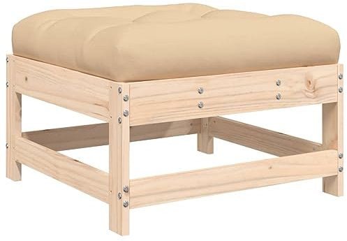 vidaXL Repose-Pied de Jardin avec Coussin Bois de pin Massif, Tabouret, Repose-Pied Ottoman, Tabouret de Jardin, Pouf, Repose-Pied extérieur
