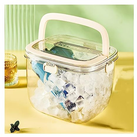 MOOWI Ice Bucket Ice Bucket with Seal Lid, Handle and Ice Clip, Ice Plastic Tote Beverage Bucket Outdoor Dinner Insulated Ice Bucket Keeps Ice Cold & Dry (Color : Beige)