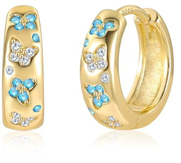 Gold Creolen Klobige Ohrringe, Damen Silber 925 Creolen Kleine Blauer Schmetterling Zirkon Ohrringe Gold Glitze Creolen Knorpel Huggie Kreolen Kleine Creolen Dick Leicht Ohrringe Gold Chunky Dupes