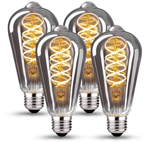 HUSTUNG Edison Vintage Glühbirne, E27 LED Vintage Dimmbar 4W ST64, E27 LED Warmweiss 2400K Retro Glühbirne Ideal für Nostalgie und Retro Beleuchtung - Rauchgraues Glas - 4 Stück