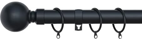 Plain Ball Extendable Curtain Pole (25/28mm) (Matte Black,70cm - 120cm) | Heavy Duty Metal Extendable Curtain Pole, 25/28MM Diameter, Rings & Fittings Included for Bedrooms, Lounges and Living Rooms